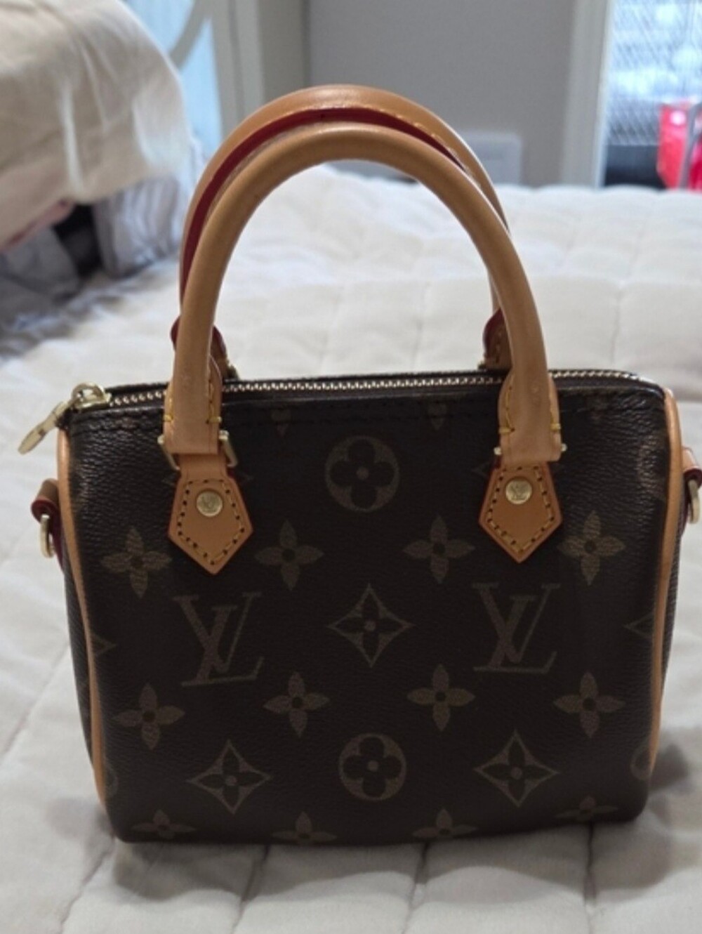 Brown Canvas Mini Purse Leather Trim